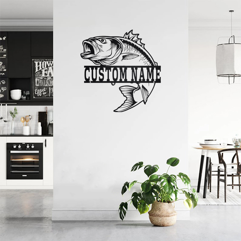 Custom name Sea Bass Fish wall decor sign with RGB color changing led