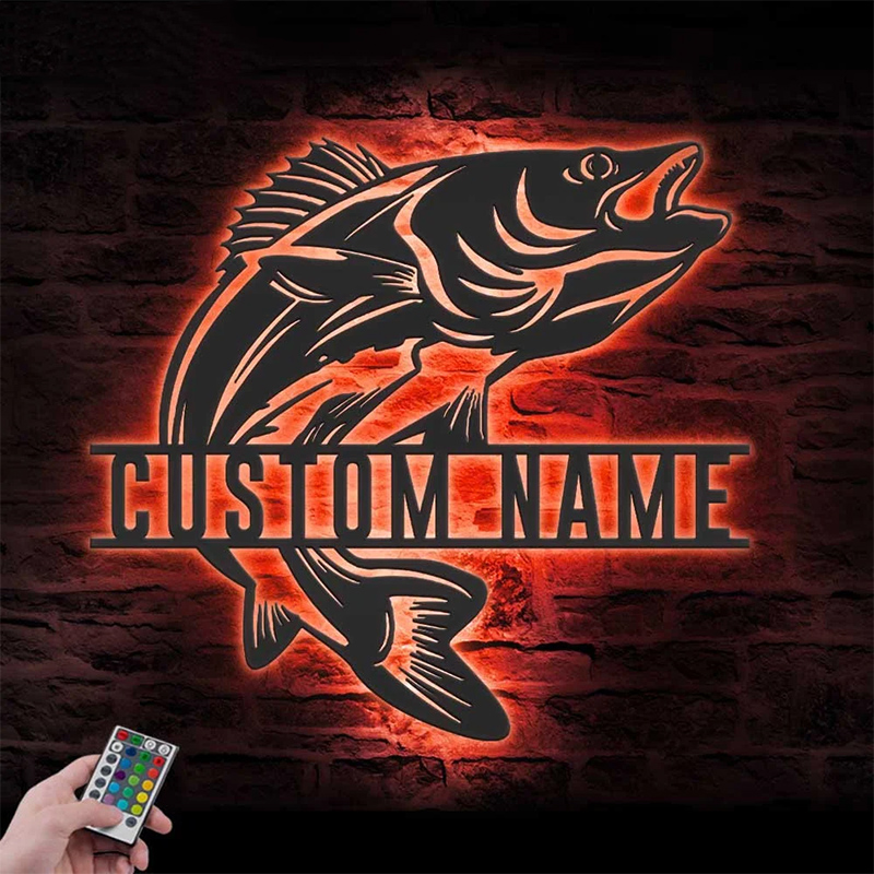 Custom name Bass Fishing wall decor sign with RGB color changing led