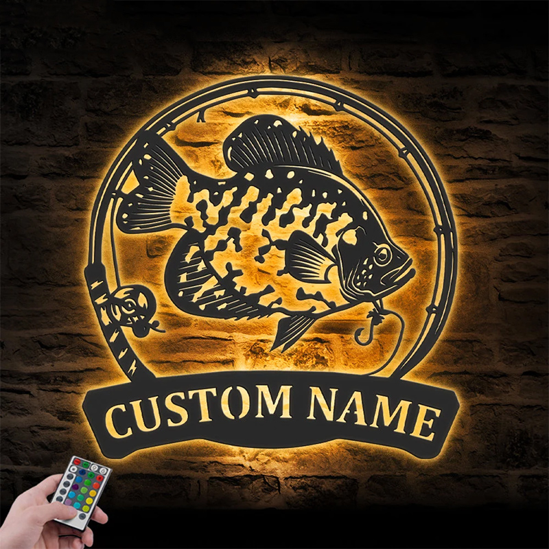 Custom name Black Crappie Fishing wall decor sign with RGB color ...